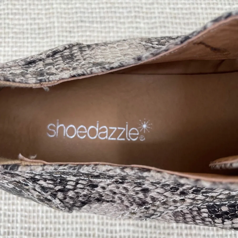 ShoeDazzle Miriam Snakeskin Wingtip Oxford Platform Shoes Grey Brown Womens 8.5